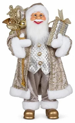 Obrázek produktu pro Benza – Santa Claus XL – 80 x 47 x 27 cm – Vánoční dekorace ve tvaru Santa Clause, stojící, s dárky a pytlem – barva šampaňové zlato