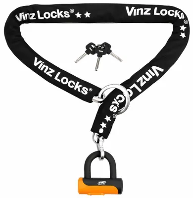 Produktbild von VINZ Tibba Kettenschloss ø8,3mm | ART 2 Zertifikat | Schloss für Fahrrad, E-Bike & hochwertiges Fahrrad & Fatbike | sicheres Fahrradschloss, durch Ring zusätzliche Reichweite, mit Loop | 90-200 cm (90cm)