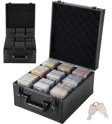 Produktbild von Kartenaufbewahrungsbox - Sammelkartenbox - Für 150 Karten in Schutzhüllen - 3 Reihen - 12 Trennfächer - Tragegriff - Abschließbar mit Schlüsseln - Schwarz