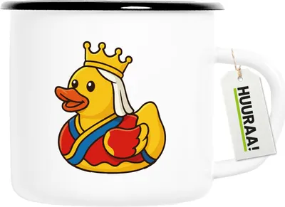 Produktbild von Huuraa Emaille Tasse Quietscheente Königin Gummiente Queen 300ml Vintage Campingbecher Geschenkidee