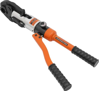 Produktbild von Hydraulische Rohrpresszange - Presswerkzeug für Kupferrohre - 10 t Druckkraft - 12–28 mm - Pressbacken M12/15/18/22/28 + TH16/20/26/32 - Sechskant/Rund - Orange