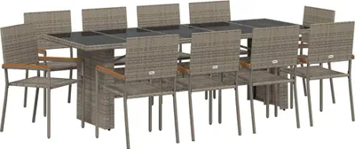 Image de Ensemble de salon de jardin vidaXL, 11 pièces, en polyrotin gris