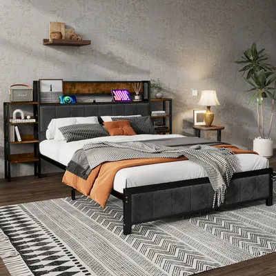 Zdjęcie produktu dla Flieks podwójne łóżko młodzieżowe 140x200cm z funkcją szuflady, metalowe łóżko tapicerowane z półką, łóżko do przechowywania, funkcjonalne łóżko, aksamit, czarny
