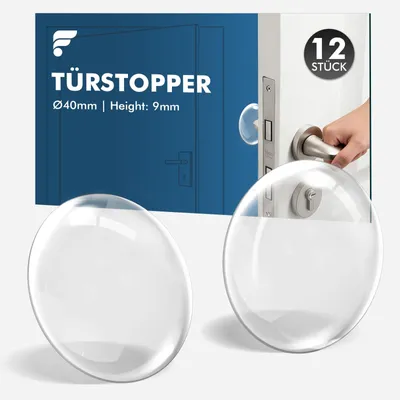 Image de Butées de porte autocollantes à fixer au mur, lot de 12, 40 x 9 mm, butées de porte à fixer au mur, protection murale pour différentes surfaces, protection des poignées de porte, réduction efficace du bruit