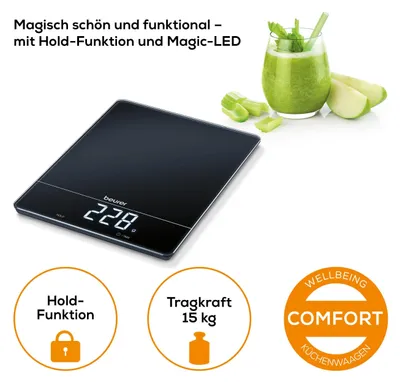 Imagen del producto de Báscula de cocina Beurer KS 34, precisa hasta 15 kg, con función de tara, pantalla LED, color negro