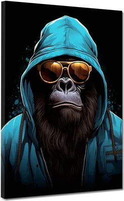 Produktbild von Cool Gorilla mit Hoodie Tier Leinwandbild Wandbild Deko Kunst XL: 105x140x4cm