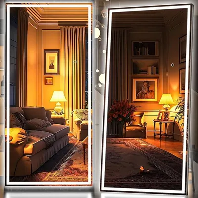 Image de Miroir de pleine longueur avec éclairage LED, grand miroir sur pied avec lumière, 3 couleurs d'éclairage, verre de sécurité, miroir sur pied, miroir mural pour chambre à coucher et dressing