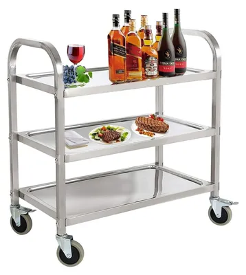 Servierwagen Edelstahl 95x50x95 cm, 3 Ablagen, 4 Rollen