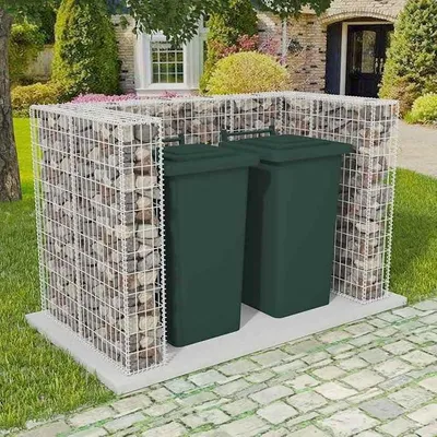 Produktbild von Mülltonnenhaus Außen Gabionen-Mülltonnenverkleidung für 2 Tonnen Stahl 180x100x120cm, Mülltonnenschuppen Mülltonnenverkleidung Müllcontainer für Mülltonnen, Garten, Hof
