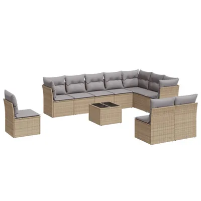 Produktbild von vidaXL 11-tlg. Garten-Sofagarnitur mit Kissen Beige Poly Rattan