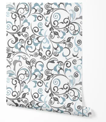 Produktbild von Selbstklebende Tapete Möbelfolie Ornamente Grau Blau Tapete Floral Muster Wohnzimmer Schlafzimmer Küche Flur Klassisch Elegant Vintage Ranken Design Modern Wanddeko Stilvoll 2,5m x 0,5m