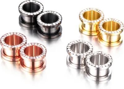 Produktbild von 4 Paar Ohrstöpsel Tunnel Ohrring Edelstahl Hip Hop Punk Strass Männer Frauen Ohr Bahre Expander Plug Piercing Schmuck
