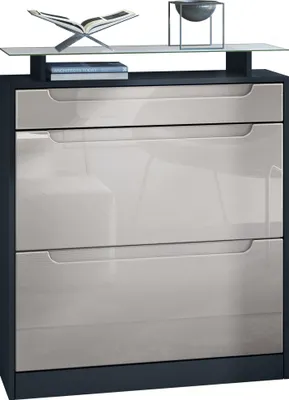 Produktbild von Vladon Schuhschrank Fiesta, Schwarz matt/Sandgrau Hochglanz - Schuhkipper für 16 Paar Schuhe (89 x 104 x 23 cm)
