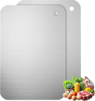Produktbild von Famanu Schneidebrett Set 2 Stück - Edelstahl 304, doppelseitig, spülmaschinenfest, 23,5 x 14,5 cm