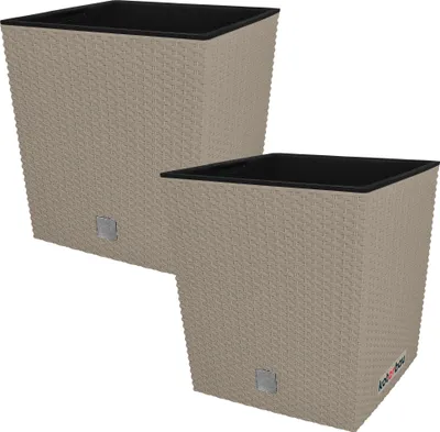 Zdjęcie produktu dla KOTARBAU® Doniczka Rattanowa Z Wkładem Na Taras Balkon Ogrodowa Mocca 26 X 26 CM Zestaw 2 SZT