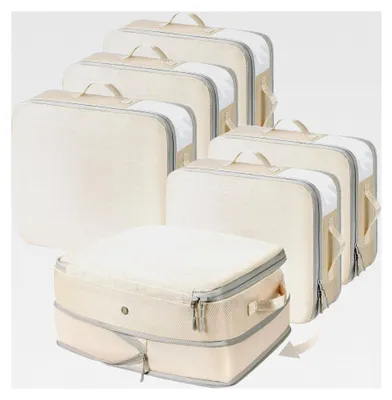 Produktbild von Selbstkomprimierender Organizer - Aufbewahrung für Bettwäsche, Kompressionsbeutel, für Bettdecken, Kleidung, Decken, 6 Stück, Beige