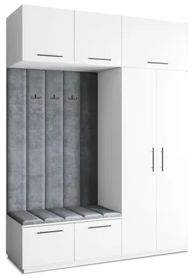 Produktbild von Masseno Garderobe-Set REMA 180/240/60 cm Modern Garderobenschrank Weiß, Veloursstoff MONOLITH 85 (Grau)
