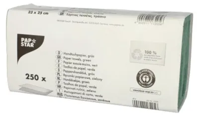 Produktbild von 250 Papstar Blatt Handtuchpapier V-Falz 23 cm x 25 cm grün Zick Zack, 1-lagig 17205