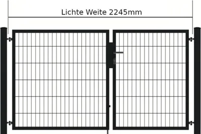 Zdjęcie produktu dla Zestaw ogrodzeniowy z panelami dwupłytkowymi KP wraz z podwójną bramą, 2-skrzydłowy, szerokość 2,25 m, asymetryczny, kolor RAL 005 (zielony mchowy), ogrodzenie o wysokości 83 cm i długości 12,5 m