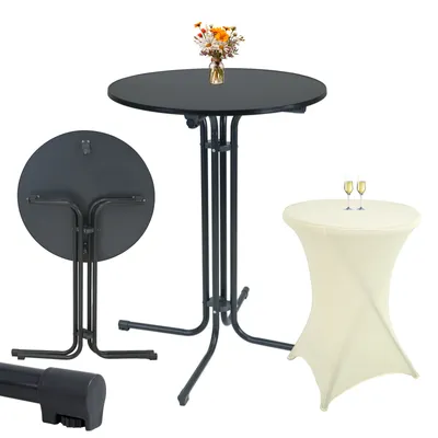 Produktbild von Set Stehtisch klappbar Ø 80 cm in Anthrazit & Husse in Beige bügelfrei für Gastrotisch Bistrotisch