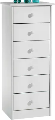 Produktbild von Kommode Hochschrank Anrichte RONDO, 6 Schubladen, Kiefer massiv, weiss lackiert