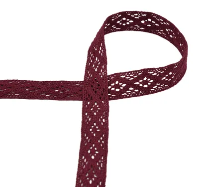 Baumwoll-Spitze 3 m x 20 mm Zierband Klöppeloptik Häkelborte Klöppelspitze Dekospitze bordeaux