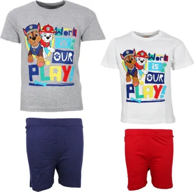 Produktbild von Paw Patrol Kinder kurzarm Schlafanzug Pyjama Nachtwäsche – Weiß / 128