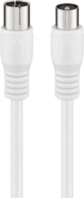 Image de Goobay 66614 Câble d'antenne (classe A, >85 dB), 2x blindé, 2 m, blanc - Prise coaxiale mâle > Prise coaxiale femelle (entièrement blindée)