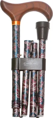 Zdjęcie produktu dla Garcia 1880 Składana laska – nadruk kaszmir – zielona – regulowana od 84 do 94 cm – aluminium – uchwyt typu derby – z klipsem do laski