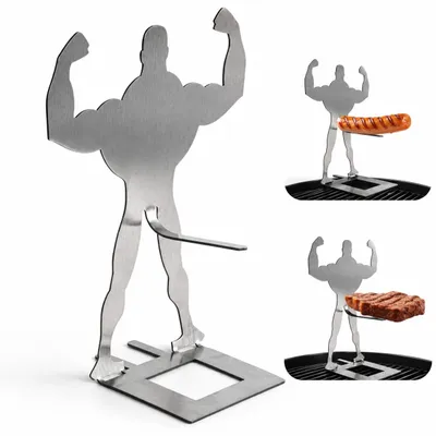 Produktbild von 4er Set lustige Hotdog-Halter in Muskelmann-Form | Hotdog- und Würstchenhalter aus Edelstahl | Grillzubehör | Witziges Geburtstagsgeschenk für Männer