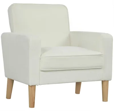 Image de Fauteuil de salon Fauteuil rembourré capitonné avec accoudoirs, pieds en bois, couleur crème