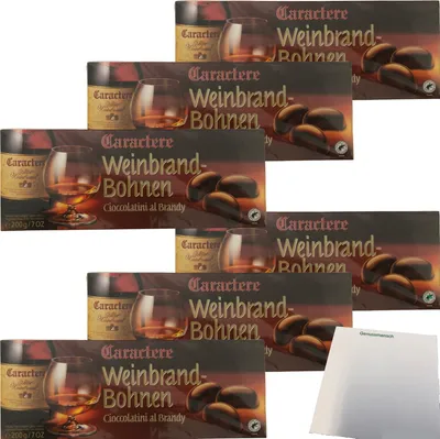 Produktbild von Caractere Weinbrandbohnen Zartbitterschokolade gefüllt mit Weinbrandt 6er Pack (6x200g Packung) + usy Block