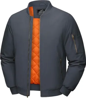 Produktbild von MAGCOMSEN Herren Bomberjacke, XXL, Winterjacke, warm gefüttert, winddicht, 4 Taschen, grau, ideal für Freizeit und Übergang.