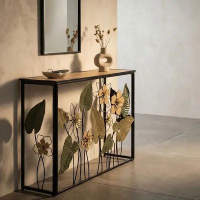 Obrázok produktu pre Konzolový stolík z kovu a dreva, viacfarebný 108x36,8x80 cm
