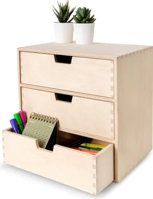Image de Creative Deco Petite Commode Bois 3 Tiroir 28,5 x 20 x 28,5cm Organiseur Bureau