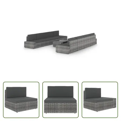 Produktbild von The Living Store 9-tlg. Garten-Lounge-Set mit Kissen Grau Poly Rattan