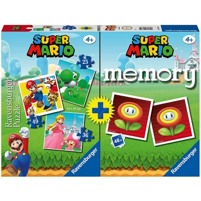 Productafbeelding van Ravensburger - SUPER MARIO 4-in-1 / 3 puzzels + 1 set kaarten, 25-49 stukjes