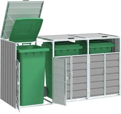 Produktbild von Mülltonnenbox für 3 Tonnen Abschließbar Müllbox Mülltonnenverkleidung Mülltonne Müllcontainer Grau 216x81x115 cm Stahl