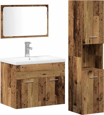 Image de vidaXL Ensemble de meubles de salle de bain, 4 pièces, bois imitation bois, couleur marron