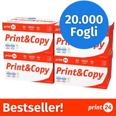 Immagine prodotto di NUOVO: print24 Carta per stampanti e fotocopie 20000 fogli 40 x 500 A4 Premium Bianco brillante CIE 160 Vincitrice del test Certificata PEFC