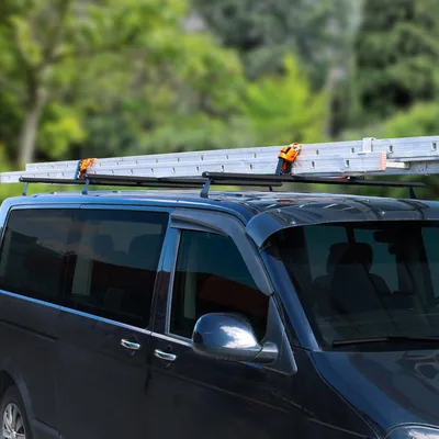 Zdjęcie produktu dla zestaw 3x bagażnik dachowy + wspornik drabiny do VW T7 Multivan 2021-2024 ograniczniki ładunku