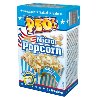 Produktbild von PEO's Mikrowelle Popcorn Gesalzen 1 Schachteln mit 3 x 100g Beutel