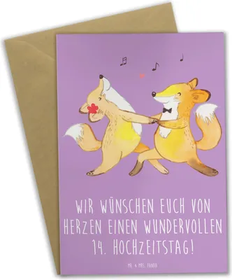 Produktbild von Mr. & Mrs. Panda Klappkarte 14. Hochzeitstag Elfenbeinhochzeit - Lavendeltraum - Geschenk, Heirat, Meilenstein, dankeskarten, Heiraten, einladungskarten, osterkarten, Ehe