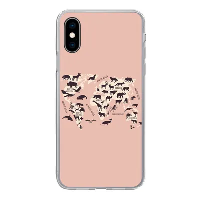 Produktbild von MuchoWow® Handyhülle Schutzhülle Hülle für iPhone X Weltkarte - Tiere - Scherenschnitt Silikon Softcase Handy Hülle - Handyhülle