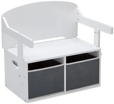 Immagine prodotto di Panca, scrivania e organizer per bambini, 3-in-1 con spazio contenitivo, bianco e grigio