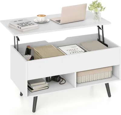 Produktbild von GOPLUS Couchtisch höhenverstellbar, Kaffeetisch mit anhebbarer Tischplatte, offenen Fächern, Stubentisch für Büro, 80 x 40 x 46-60 cm, Weiß