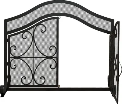 Produktbild von Funkenschutz für Kamine, elegantes Muster, doppeltürig, magnetische Türen, Schwarz, 105 x 40 x 80,5 cm