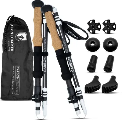 Produktbild von ALPIN LOACKER Wanderstöcke faltbar Carbon mit Korkgriff 100-120 cm I Nordic Walking Stöcke Damen I Leichte Faltbare Trekkingstöcke Teleskop