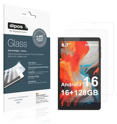 Produktbild von 2x Schutzfolie für Crelander W87 matt - Anti-Shock 9H Folie dipos Glass Kunststoffglas