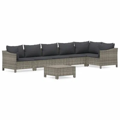 Immagine prodotto di vidaXL set da salotto da giardino 7 pezzi con cuscini in polirattan grigio